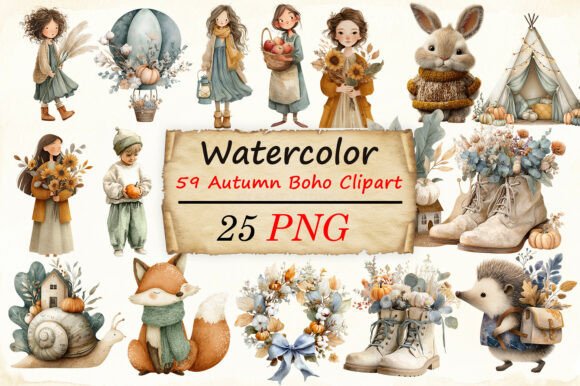 59 Autumn Boho Clipart: A Versatile Tool for Creative Projects