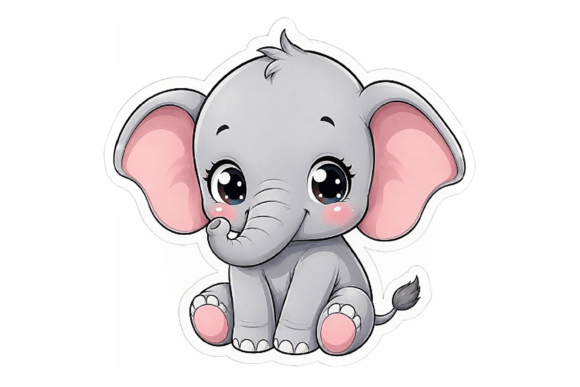 Cute Baby Elephant Sticker PNG Kawaii