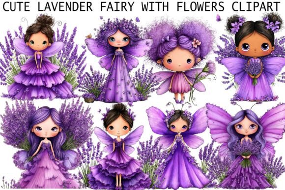 Cute Lavender Fairy with Flowers Clipart