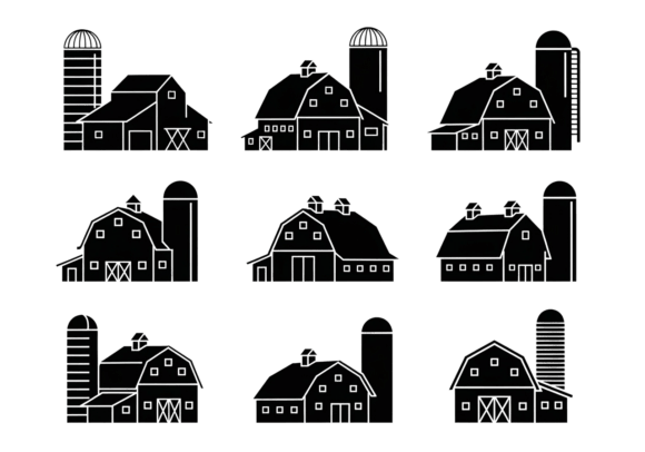 Design Your World with Farm Barn and Silo Icons Vector Graphics