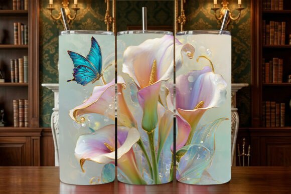 Elegant Calla Lilies & Blue Butterfly