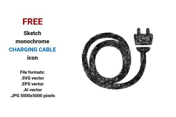 FREE Sketch Charging Cable Icon: A Versatile, Scalable Resource for Designers and Developers