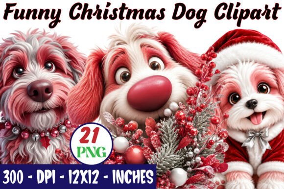 Funny Christmas Dog Clipart Bundle