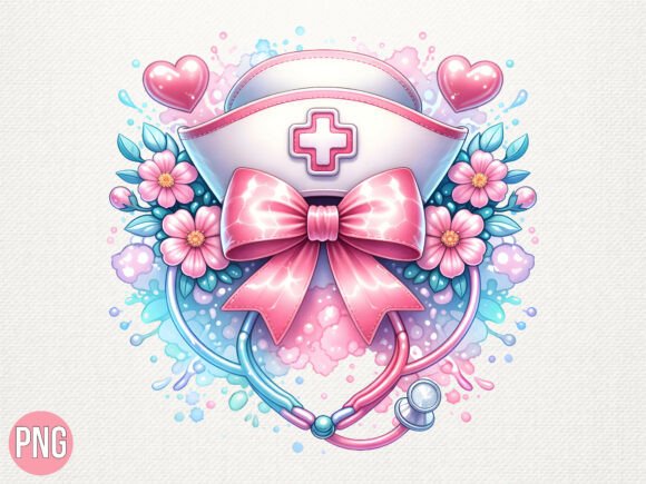 Pink Nurse Floral Watercolor Bow Shirt – A Creative Asset for Modern Designers