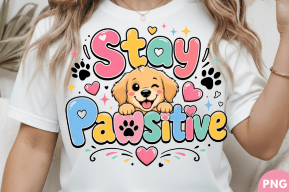 Stay Pawsitive Cute Puppy T-shirt PNG