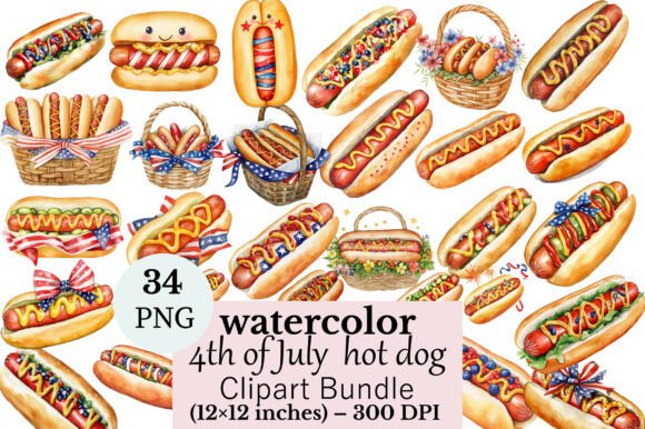 Watercolor 4th of July Hot Dog Clipart B: A Versatile Design for Creative Projects