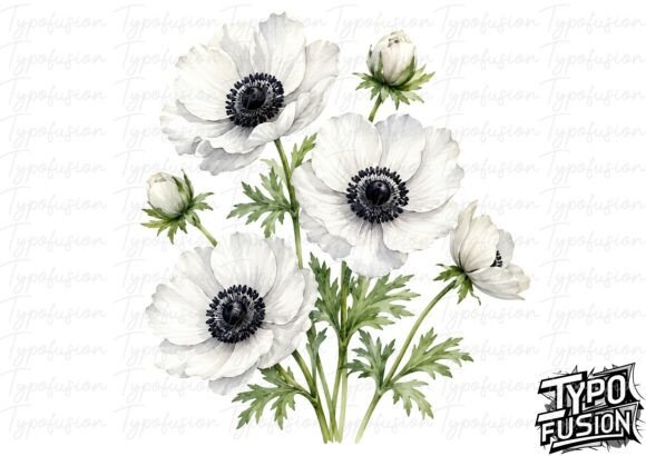 Watercolor Anemone Cluster PNG: High-Resolution, Transparent Clipart for Creative Professionals & Hobbyists