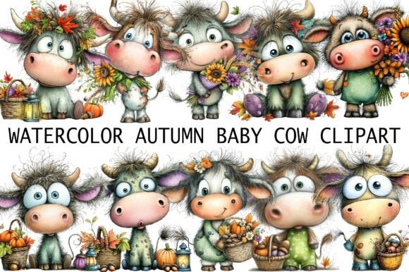 Watercolor Autumn Baby Cow Clipart: A Creative Resource for Designers and Creators