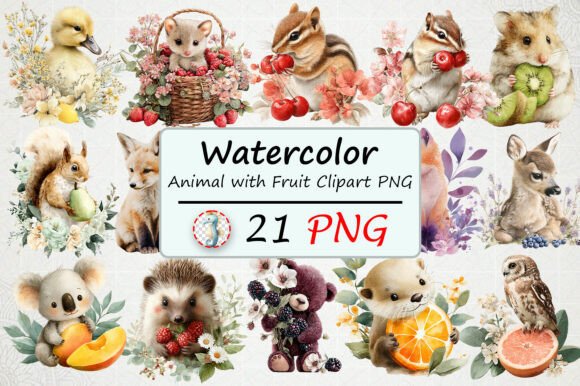 Whimsical Animal with Fruit Clipart PNG