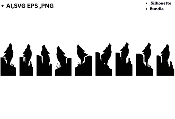 Wolf Howling Silhouette SVG Bundle